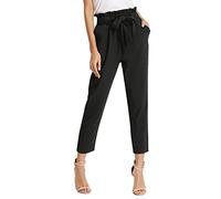 TYUSGH Womens Elastic High Waist Cropped Trousers Bow Tie Paper Bag Trousers with Pockets (Black, M)