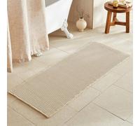TYUU Beige Long Bathroom Rug, Waffle Runner Rug Bathroom Non Slip Washable Super Absorbent Quick Dry Boho Farmhouse Bathroom Decor, 60"x24" Beige