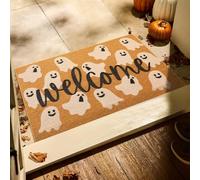 TYUU Halloween Door Mat Spooky Ghost Welcome Mat for Front Door Outdoor Entrance Doormat Coir Dirt Trapper with Non Slip Backing, 17x30, Welcome Ghost