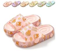 TYUVEX Kids Sliders for Boys Girls, Capybara Non-Slip Summer Slippers, EVA Cushioned Beach Pool Slide Sandals, Quick Dry Bathroom Shower Shoes for Toddler 10-10.5 UK Child KP Pink 19