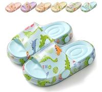 TYUVEX Kids Sliders for Boys Girls, Dinosaur Non-Slip Summer Slippers, EVA Cushioned Beach Pool Slide Sandals, Quick Dry Bathroom Shower Shoes for Toddler 10-10.5 UK Child KL Blue 19