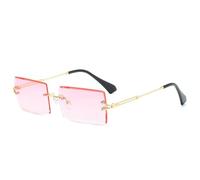 TYUVIVO Fashion Rectangle Rimless Sunglasses Women Men Vintage Luxury Sexy Lady Diamond Cut for Female(Gold Pink)