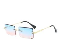 TYUVIVO Fashion Rectangle Rimless Sunglasses Women Men Vintage Luxury Sexy Lady Diamond Cut for Female(Gold Blue Pink)