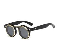 TYUVIVO Fashion Round Steampunk Flip Up Sunglasses Men Women Vintage Layer Lens Classic Sun Glasses UV400,MattBlack BlackGrey,One size
