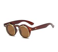 TYUVIVO Fashion Round Steampunk Flip Up Sunglasses Men Women Vintage Layer Lens Classic Sun Glasses UV400,Brown Tea,One size