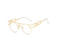 TYUVIVO Fashion Round Steampunk Men Sunglasses Women Metal Frame Retro Sun glasses Vintage Shades Stylish,Gold Clear,One size
