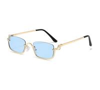 TYUVIVO Fashion Small Sunglasses Women Luxury Metal Half Frame Vintage Sexy Lady(Blue)