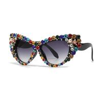TYUVIVO Luxury Diamond Sexy Ladies Cat Eye Sunglasses Women for Men Vintage Trendy Big Frame Crystal(C5)