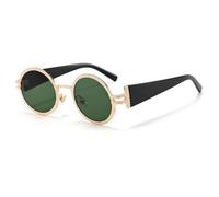 TYUVIVO Metal Frame Round Sunglasses for Men Women Fashion Punk Glasses Female Stylish Uv400(Gold-Green)