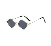 TYUVIVO Retro Diamond Shape Sunglasses Metal Quadrilateral Frame Sunshades Eyewear Trendy Colorful Lens Sun Glasses UV Protection Film,Gold,Black Gray,One size