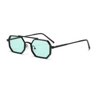 TYUVIVO Retro Double Bridges Men Polygon Small Square Sunglasses Fashion Clear Ocean Gradient Lens Eyewear Women Metal Frame,Black green,One size