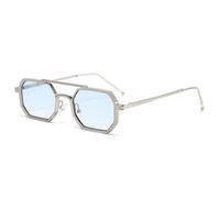 TYUVIVO Retro Double Bridges Men Polygon Small Square Sunglasses Fashion Clear Ocean Gradient Lens Eyewear Women Metal Frame,Silver blue gradient,One size