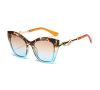 TYUVIVO Retro Gradient Cat Eye Women Sunglasses Personality Irregular Color Matching Frame Men Uv400(tea leopard blue)