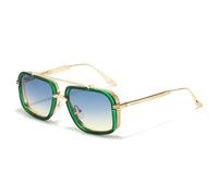 TYUVIVO Retro Metal Double Bridges Women Luxury Sunglasses Fashion Gradient Men Punk Uv400(Green blue yellow)