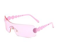TYUVIVO Vintage One Piece Rimless Sunglasses Women for Men Fashion Luxury Trend Rivet Steampunk(Pink)