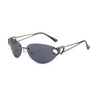 TYUVIVO Vintage Punk Rimless Double Heart Sunglasses Women for Men Cat Eye Fashion Luxury(Black)