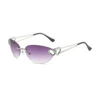 TYUVIVO Vintage Punk Rimless Double Heart Sunglasses Women for Men Cat Eye Fashion Luxury(Gray)