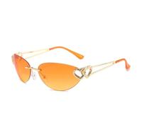 TYUVIVO Vintage Punk Rimless Double Heart Sunglasses Women for Men Cat Eye Fashion Luxury(Orange)