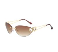 TYUVIVO Vintage Punk Rimless Double Heart Sunglasses Women for Men Cat Eye Fashion Luxury(Tea)