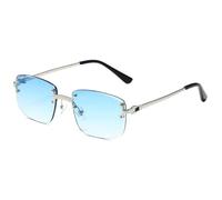 TYUVIVO Vintage Rivet Metal Rimless Sunglasses Women for Men Punk Luxury Popular Gradient Uv400(Silver Blue)