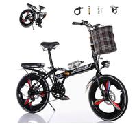 TYVANDE 20" Lightweight Folding City Commuter Bike Bicycle for Adult, 6 Speeds, Front and rear double shock absorption, Dual Disc brakes, Hi-Ten Steel Frame, for Women Men