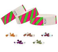 Tyvek Wristbands - Striped - 500 Pack - 3/4" Tyvek Wristbands for Events (Pink-Green, 500 Pack)