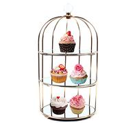 Tyvotrend 3-Tier Cake Stands, Metal Dessert Display Tray with Bird Cage Shaped, Cupcake Storage Shelf, Dresser Organizer Holder, for Home Desktop Wedding Birthday Party, Gold, 18x35cm