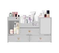 Tyvotrend Makeup Organizer With 3 Drawers, Cosmetic Storage Display Case with Tissue Slot and Mirror, Dressing Table Organiser, for Dresser, Bedroom, Bathroom, White, 40 x 20 x 25 cm