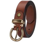 TYWestyles Womens Belts for Jeans Genuine Leather Belt Vintage Solid Brass Circle buckle Gift Box Packaging, Brown, L (Waist 36-40 Inches)