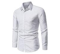 TYwm Men's Long-Sleeved Shirt Classic Polka Dot Print Collar Men's Shirt Spring Autumn Lapel Button Placket Men's Traditional Shirt Slim Fit Urban Men's Business Shirt D-White M