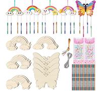 TYXHXTF 12 Pack Wind Chime, Rainbow Butterfly Wind Chimes, Wind Chime Kit for Kids, DIY Coloring Wooden Art, Arts and Crafts, for Birthday Gift, for Girls Boys