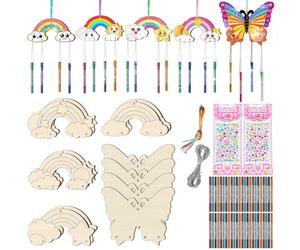 TYXHXTF 12 Pack Wind Chime, Rainbow Butterfly Wind Chimes, Wind Chime Kit for Kids, DIY Coloring Wooden Art, Arts and Crafts, for Birthday Gift, for Girls Boys