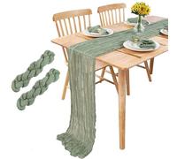 TYXHXTF 2 Packs Sage Green Cheesecloth Table Runner, 36"x118" Rustic Gauze Fabric Boho Table Runner for Wedding Banquet Party, Festive Decorations Birthday