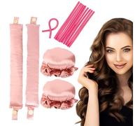 TYXHXTF 2 Pairs Heatless Hair Curler Sets, Curling Rods Heatless Curls, Hair Curlers No Heat For Sleeping Overnight, with Soft Satin Hair Curling Caps, Lazy Curlers DIY Hair Styling Tools, Pink