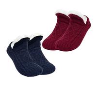 TYXHXTF 2 Pairs of Slipper Socks Women Men, Non Slip Bed Socks with Grips, Fluffy Cosy Slipper Socks, Indoor Home House Bed Floor(Dark blue + Red)