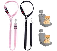 TYXHXTF 2 Pcs Dog Car Seat Belt, Adjustable Harness with Headrest and Safety Buckle, Elastic Bungee Buffer, Durable Pet Belts with Seatbelt Clip (Black, Pink)