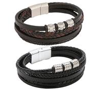 TYXHXTF 2 Pcs Leather Bracelet Gifts for Men Braided Leather, Unisex Cuff Wrap Bracelet Brown Black Multi-Layer Rope Wristband, Gift for Dad Boyfriend Husband Couple (Five layer braided bracelet)