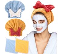 TYXHXTF 2 PCS Microfiber Hair Towel Wrap Hair Turban Towel Super Absorbent Bath Loop Fasten Salon Dry Hair Hat, Soft Microfiber Hair Drying Towels Dry Hair Caps Head Wrap for Women, Girls