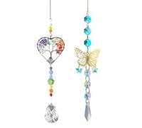 TYXHXTF 2 Pieces Crystal Sun Catcher, Tree of Life and Butterfly Wind Chimes, Sun Catcher for Windows and Gardens, Hanging Prism for Home