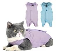 TYXHXTF 2Pcs Cat Recovery Suit, Cat Onesie, Pajama Suit, E-Collar Alternative for Cats After Surgery Wear (M) (Blue+Purple)