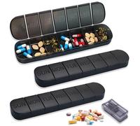 TYXHXTF 3 Pcs Weekly Pill Box Organiser, 1 Pcs Pill Cutter, 7 Day Pill Case with Large Capacity, Travel Friendly Daily Pill Containers(Black)