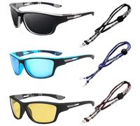 TYXHXTF 3Pcs Polarised Sunglasses for Men, Classic Vintage Sun Glasses, Polarized Sports Sunglasses, Wrap Around with Glasses Rope Strap, Protection for Driving Fishing Cycling Outdoor