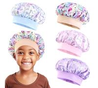 TYXHXTF 4 Pcs Kids Hair Bonnet, Unicorn Shower Caps, Silk Satin Bonnets for Sleeping, Reusable Elastic Band Waterproof Bath Cap, for Girls Nightcap Gift