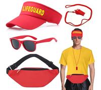 TYXHXTF 4 Pieces Accessoires de Costume de Sauveteur, with Chapeau et Sifflet Garde, Flotteur Gonflable, Lunettes de Soleil, Déguisement de Sauveteur for Adultes Halloween Carnaval
