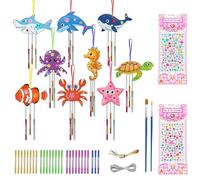 TYXHXTF 9 Pack Marine Animals Craft Kit, Crafts for Kids, Arts and Crafts, Wind Chimes Kit for Kids, DIY Coloring Wooden Art, Garden Outdoor Decor, for Girls Boys Birthday Gift