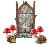 TYXHXTF Miniature Garden Door, 2 Hedgehogs and 4 Mushrooms Mini Decoration, Fairy Doors, Resin Fairy Garden Accessories, Fairy World Outdoors
