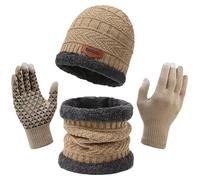 TYXHXTF Winter Hat Scarf Gloves Warm 3 in 1 Set, Knitted Slouch Beanie Cap Circle Scarf and Non Slip Touchscreen Glove Soft Stretch for Outdoor Sports, Gift for Men Women (Khaki)