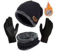 TYXHXTF Winter Hat Scarf Gloves Warm 3 in 1 Set, Knitted Slouch Beanie Cap Circle Scarf and Non Slip Touchscreen Glove Soft Stretch for Outdoor Sports, Gift for Men Women