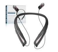 Tyxmere Bluetooth 5.3 Neckband Bluetooth Headphone, Sweat Resistant Noise Cancelling Stereo Headphones, and Retractable Ear Tips for Music, Conference, Videos（Bright Black）