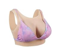 TYXYCYG Silicone Breastplate Fake Breast Forms, Round Collar, Hollow Back, Realistic Fake Boobs for Crossdressers, Drag Queens,Ivory,D Cup